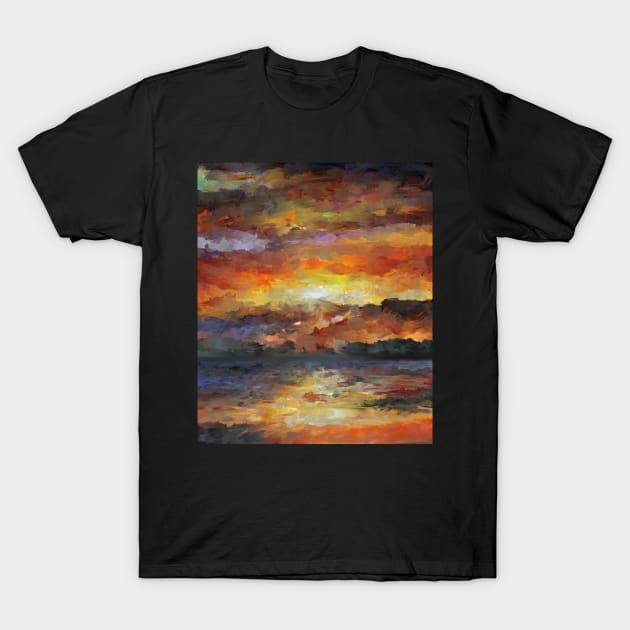 Impressionist Abstract Sunset Sunrise Ocean T-Shirt by druidwolfart